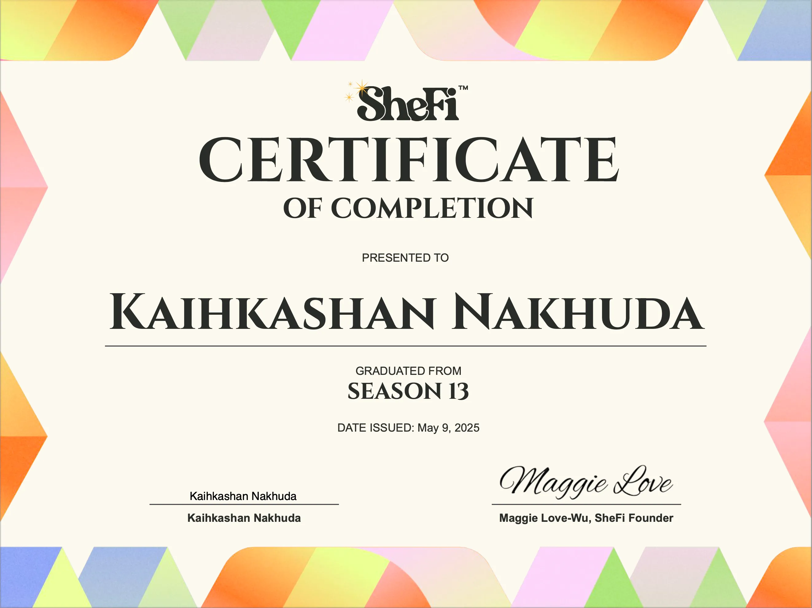 SheFi certificate